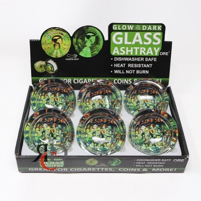 GLOW IN DARK GLASS ASHTRAY 6CT/ DISPLAY - NAT & SIM